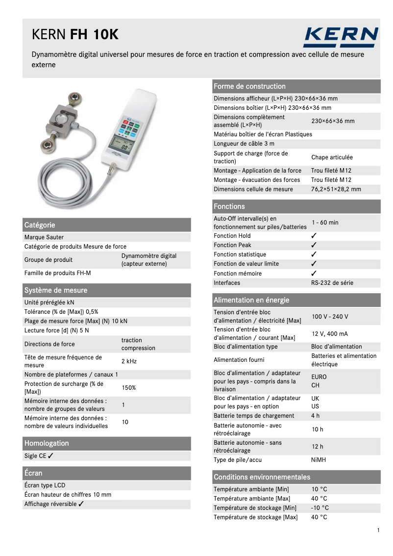 Page 1 of the manual Technical Sheet Kern FH 10K