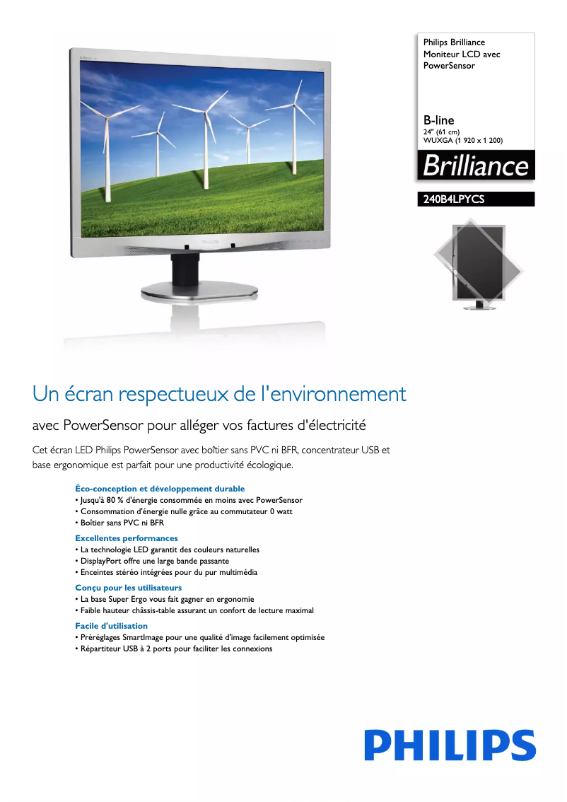 Page 1 of the manual Technical Sheet Philips B Line 240B4LPYCS