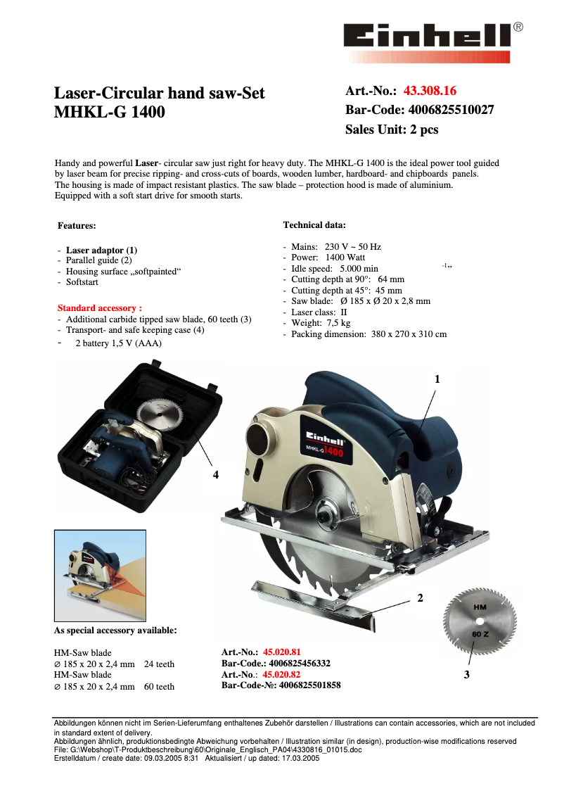 First page image of the manual for MHKL-G 1400