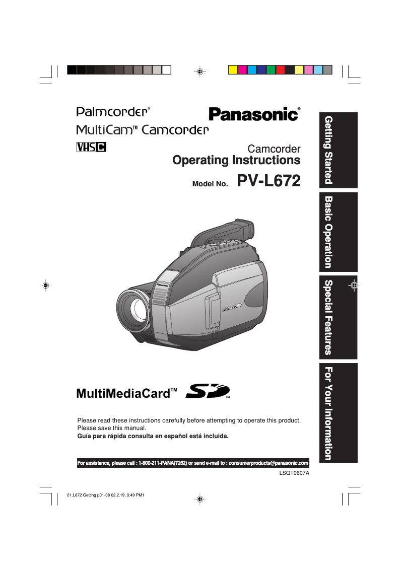 First page image of the manual for Palmcorder PV-L652