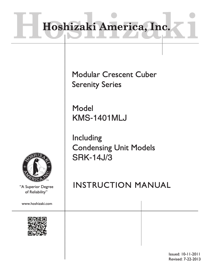 Page 1 of the manual User Manual Hoshizaki KMS-1401MLJ