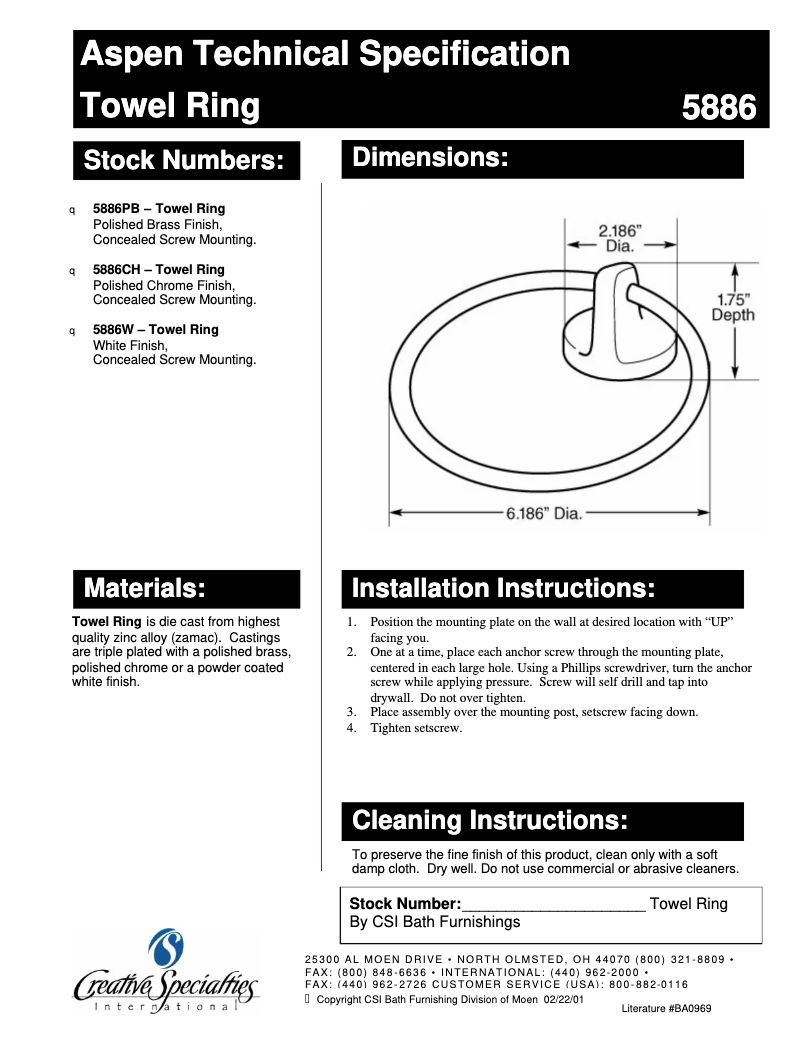 First page image of the manual for Aspen 5886CH