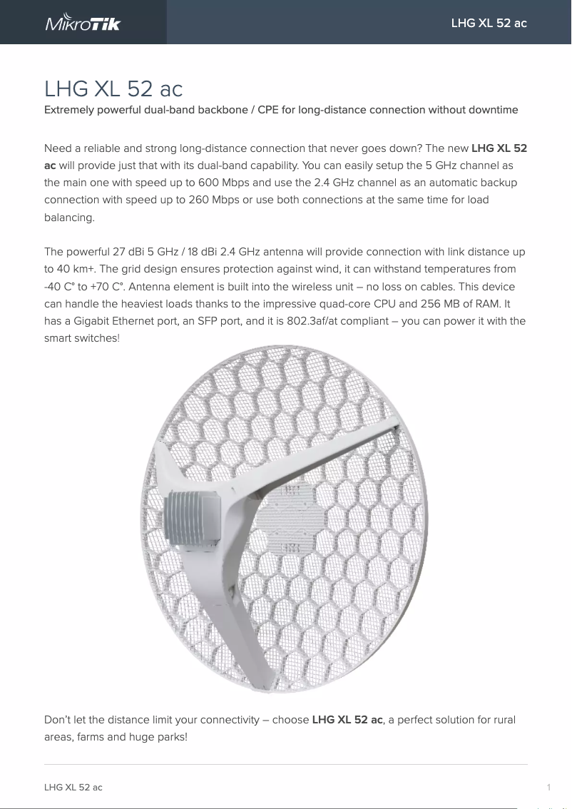 First page image of the manual for LHG XL 52 ac