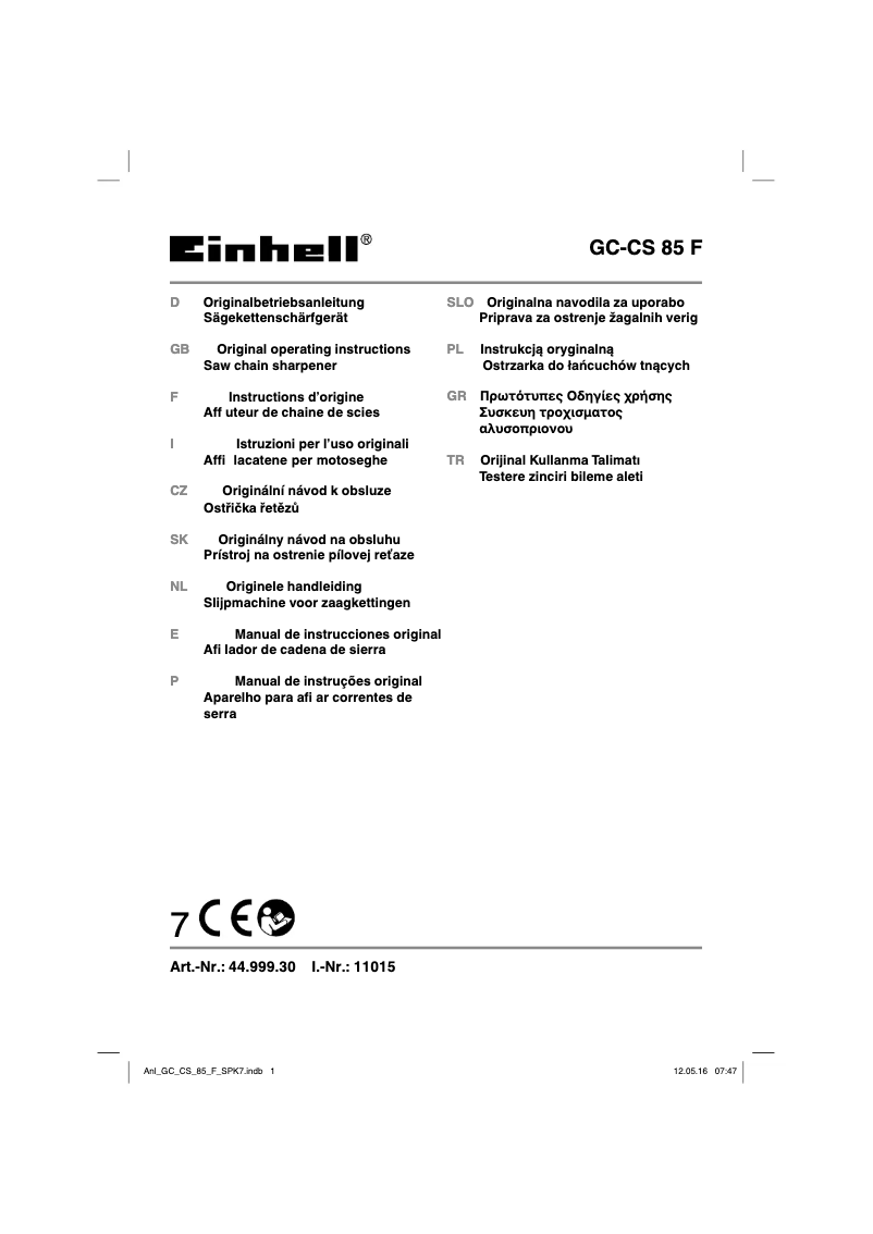Page 1 of the manual User Manual Einhell GC-CS 85 F
