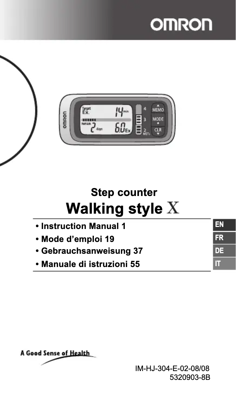 First page image of the manual for HJ-304-E Walking Style X
