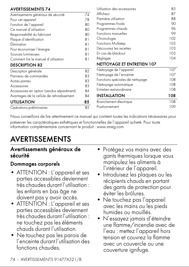 Page 1 of the manual Technical Sheet Smeg SBC4304X