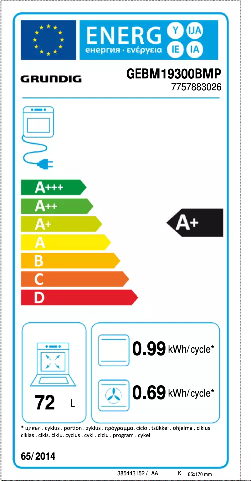 Page 1 of the manual Energy Label Grundig GEBM19300BMP