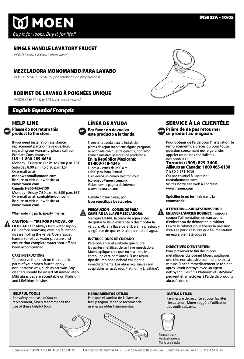 Page 1 of the manual User Manual Moen Chateau 64621
