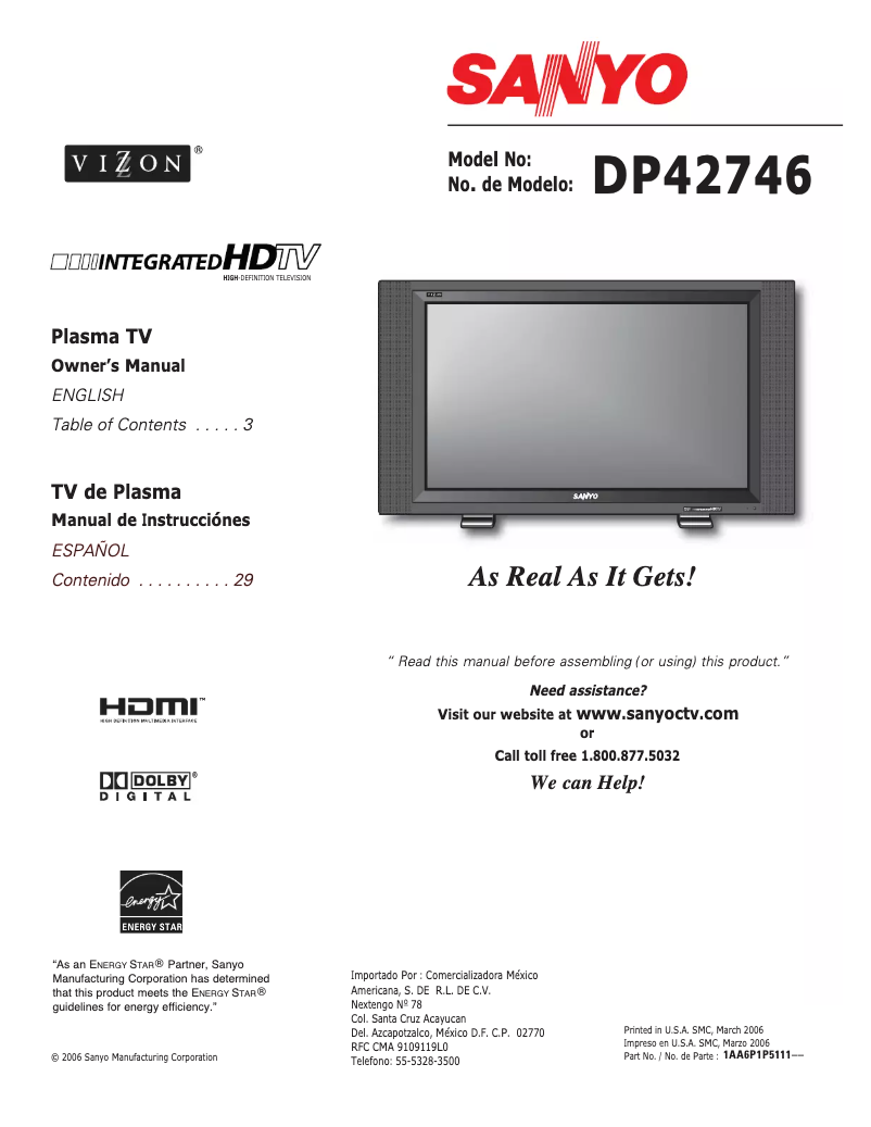 First page image of the manual for DP42746