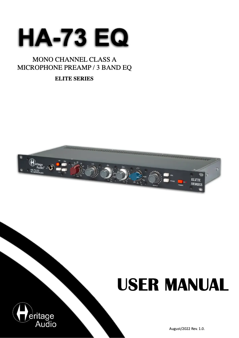 Page 1 of the manual User Manual Heritage Audio HA-73EQ