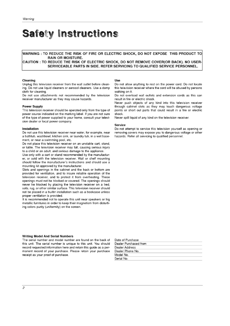 Page 1 of the manual User Manual LG RM-20LA70