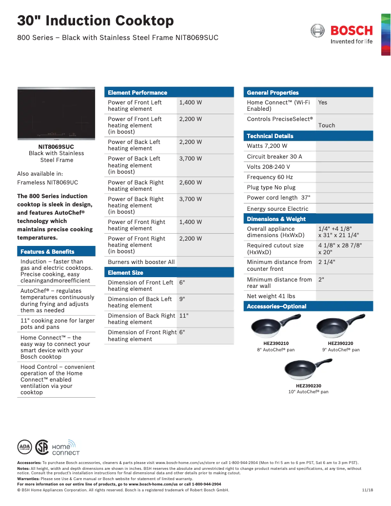 Page 1 of the manual Technical Sheet Bosch NIT8069SUC