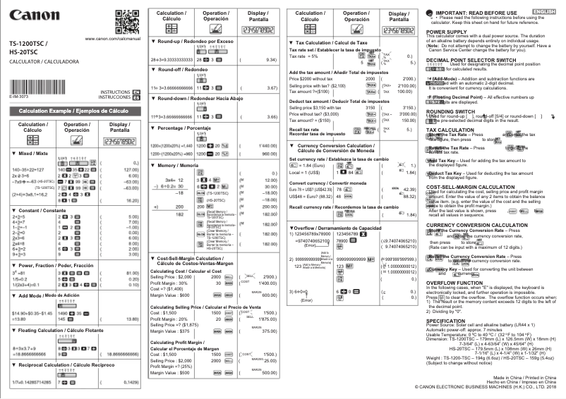 Page 1 of the manual User Manual Canon TS-1200TSC