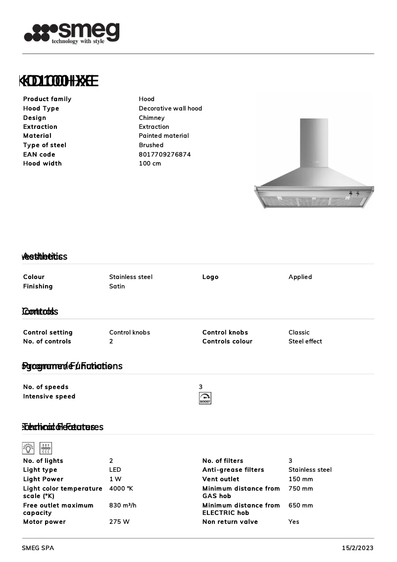 Page 1 of the manual Brochure Smeg KD100HXE