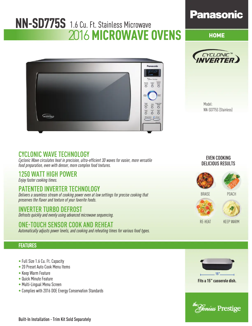 Page 1 of the manual Technical Sheet Panasonic NN-SD775S