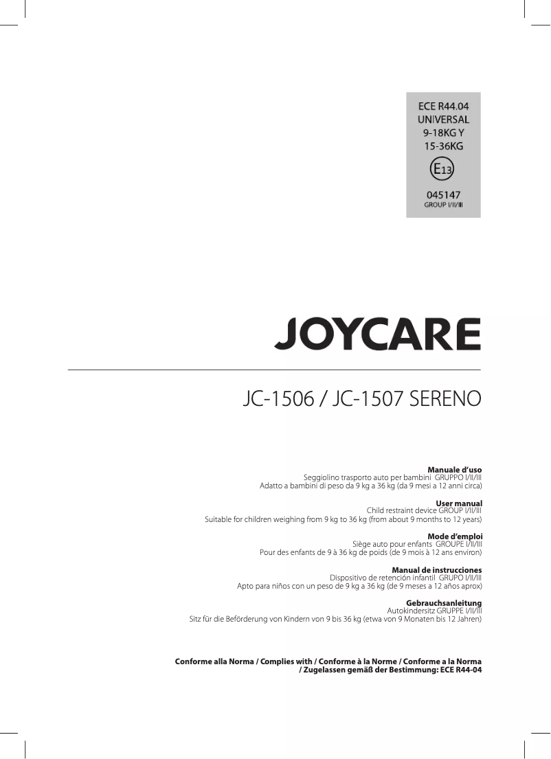 First page image of the manual for Sereno JC-1507