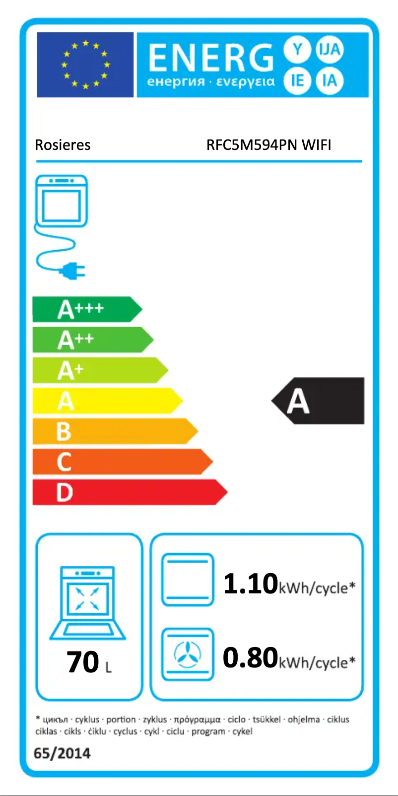 Page 1 of the manual Energy Label Rosieres RFC5M594PN WIFI