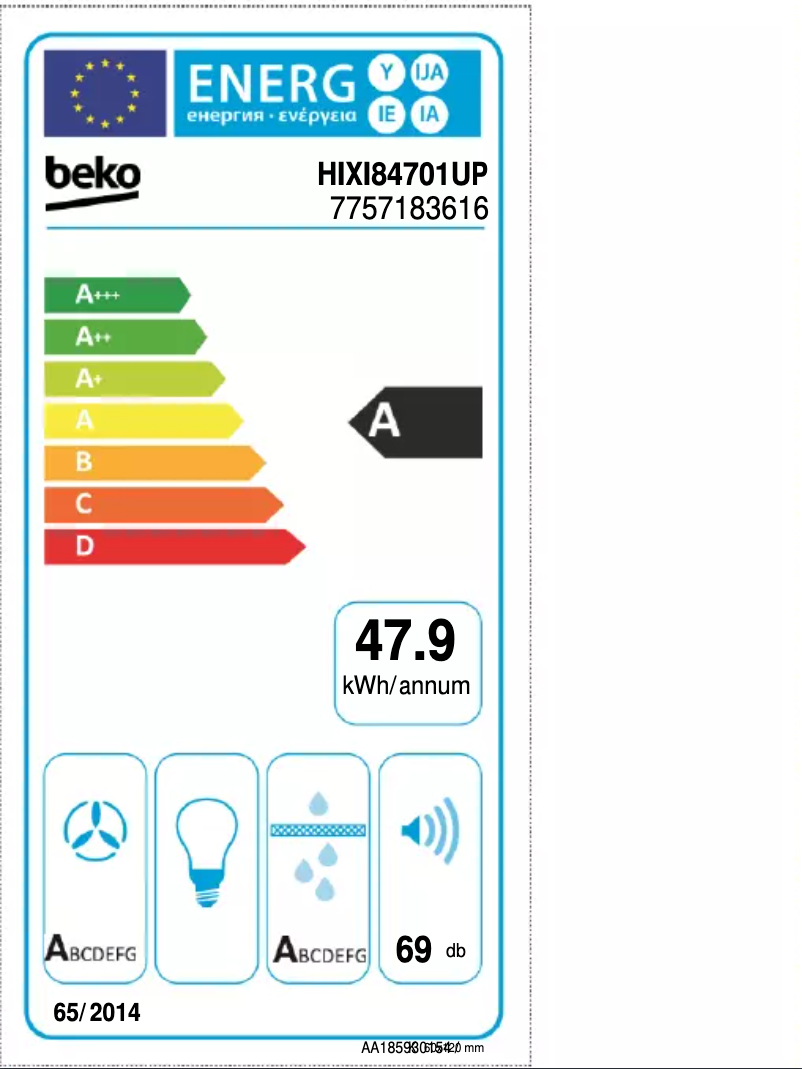 Page 1 of the manual Energy Label Beko HIXI84701UP
