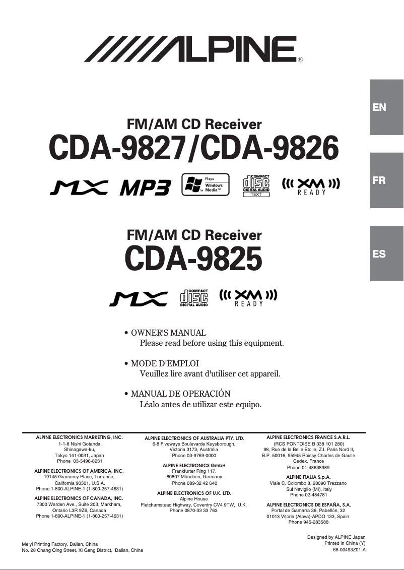 First page image of the manual for CDA-9826