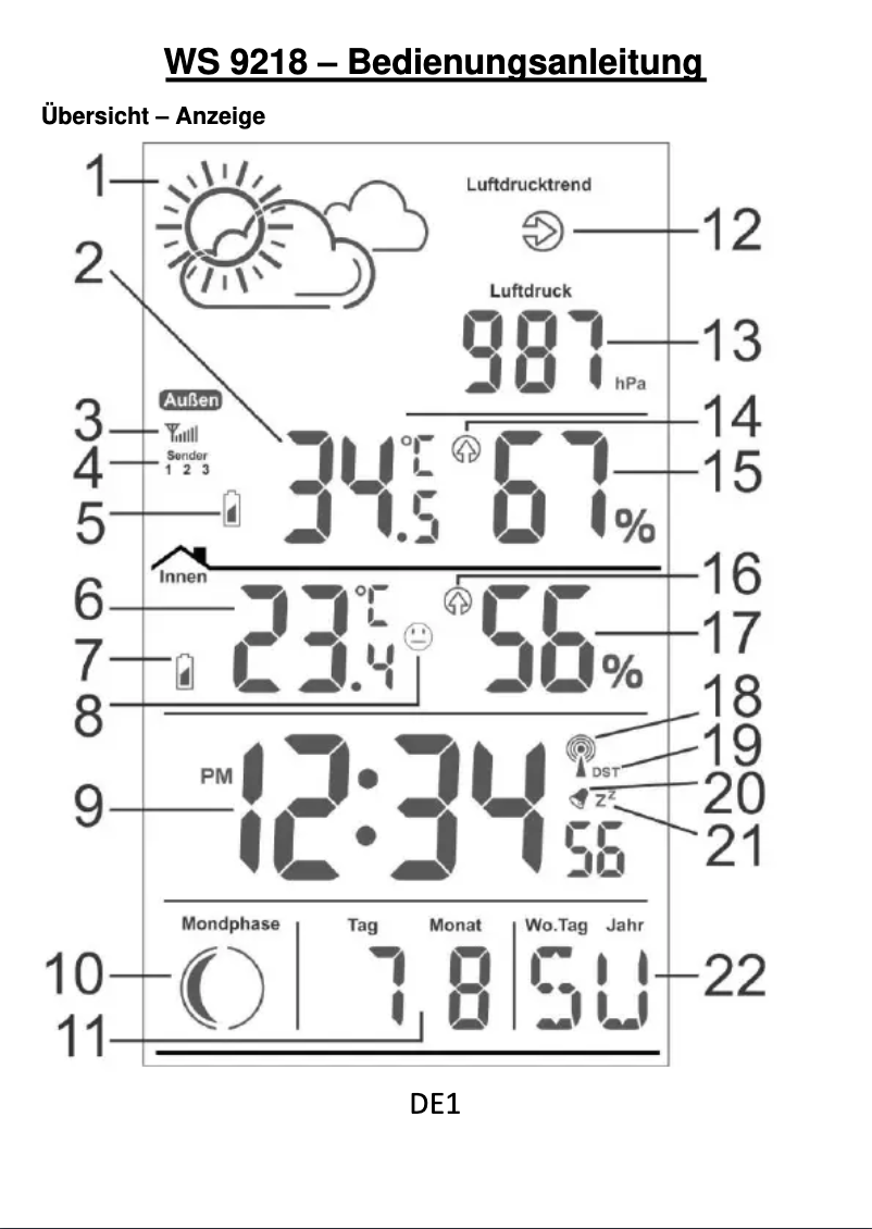 First page image of the manual for WS 9218