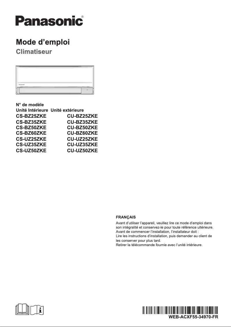 Page 1 of the manual User Manual Panasonic CU-UZ50ZKE