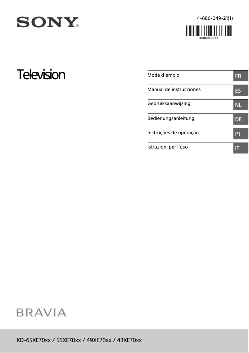 First page image of the manual for Bravia KD-55XE7004