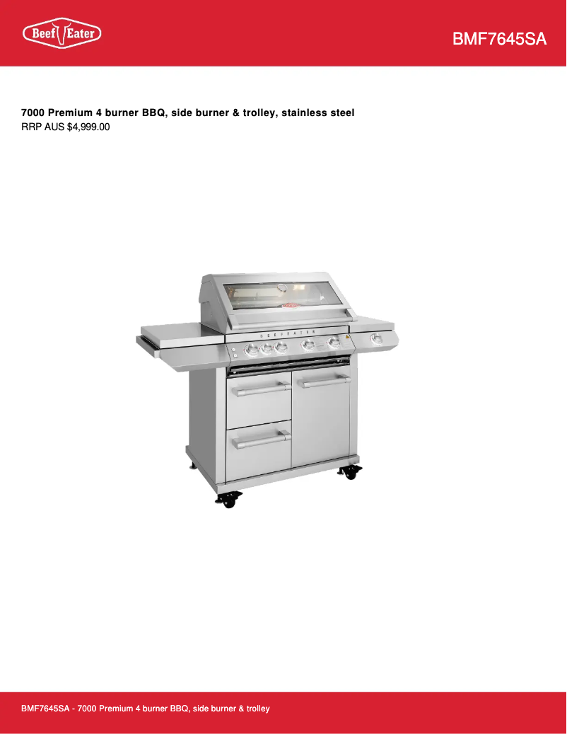 Page 1 of the manual Technical Sheet BeefEater BMF7645SA