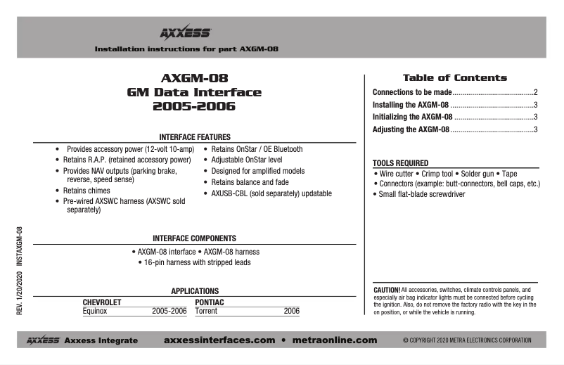 First page image of the manual for AXGM-08