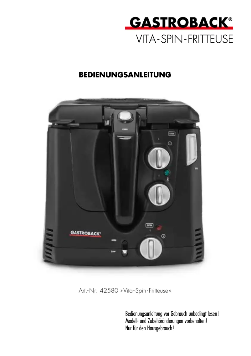 First page image of the manual for Vita-Spin 42580