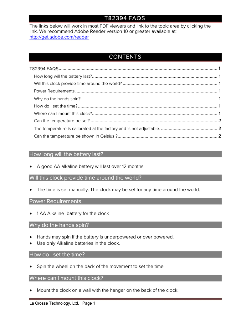 Page 1 of the manual FAQ La Crosse Technology T82394