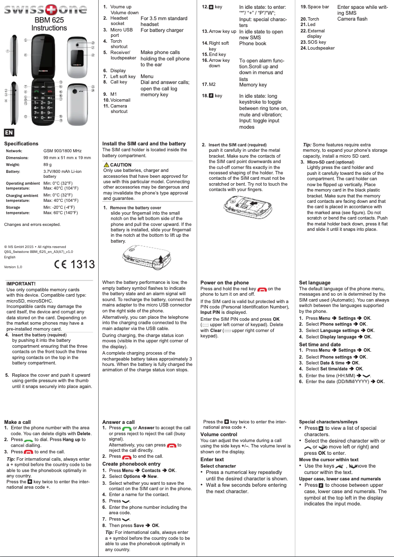 First page image of the manual for BBM 625
