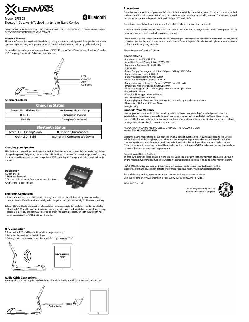 First page image of the manual for SPK303
