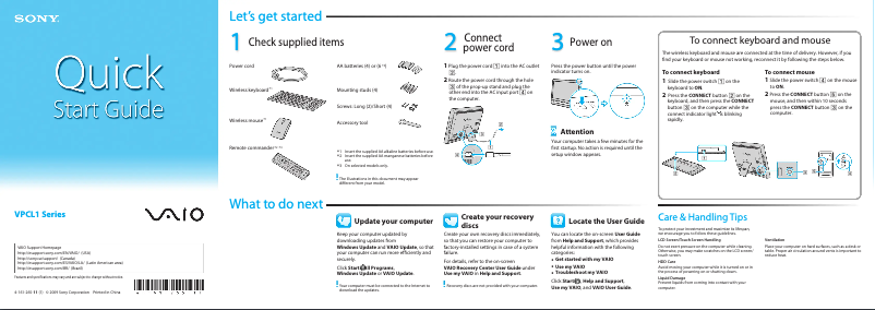 First page image of the manual for Vaio VPCL114FX