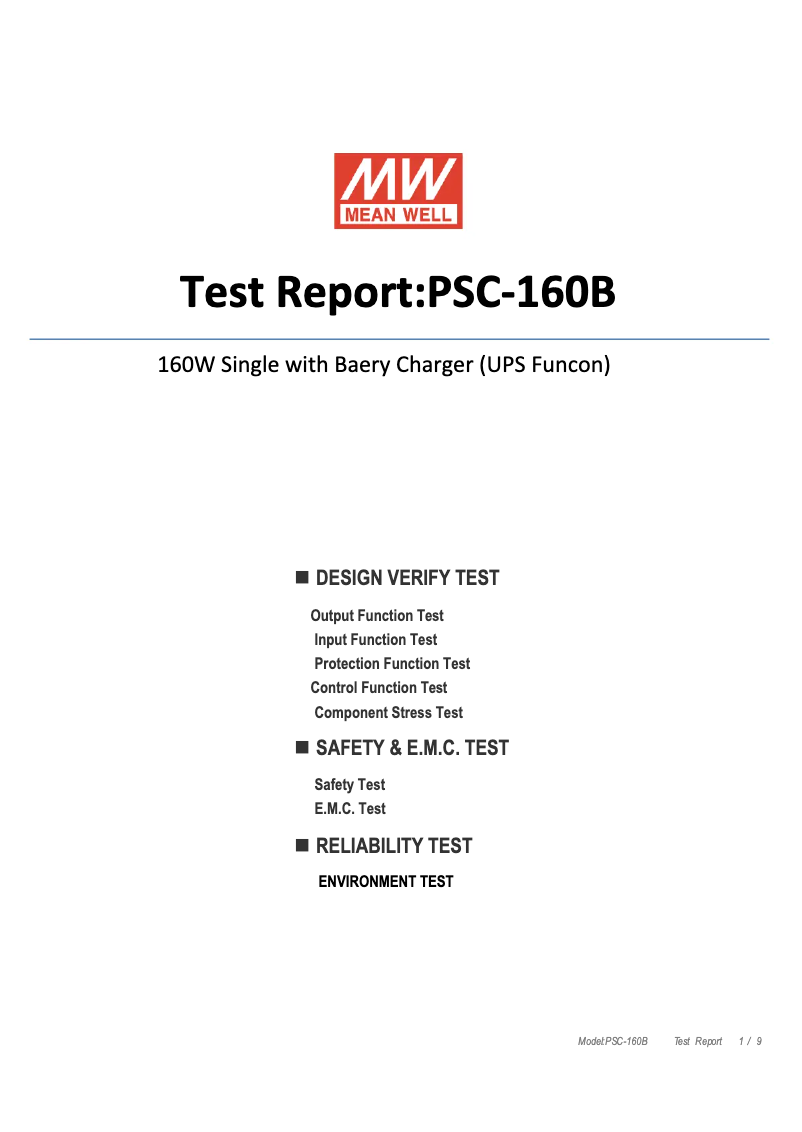 Page 1 of the manual Technical Sheet Mean Well PSC-160B