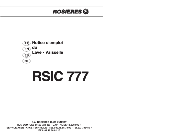First page image of the manual for LS RSIC777PN