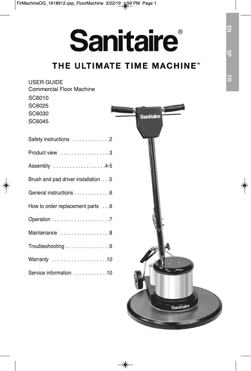 Page 1 of the manual User Manual Sanitaire SC6010D
