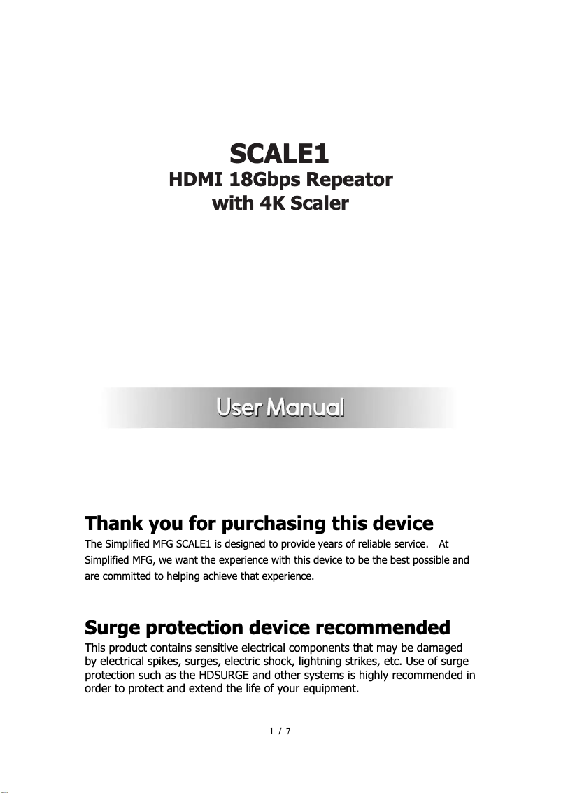 Page 1 of the manual User Manual Simplified MFG SCALE1