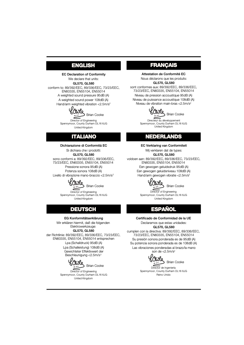 First page image of the manual for GL570