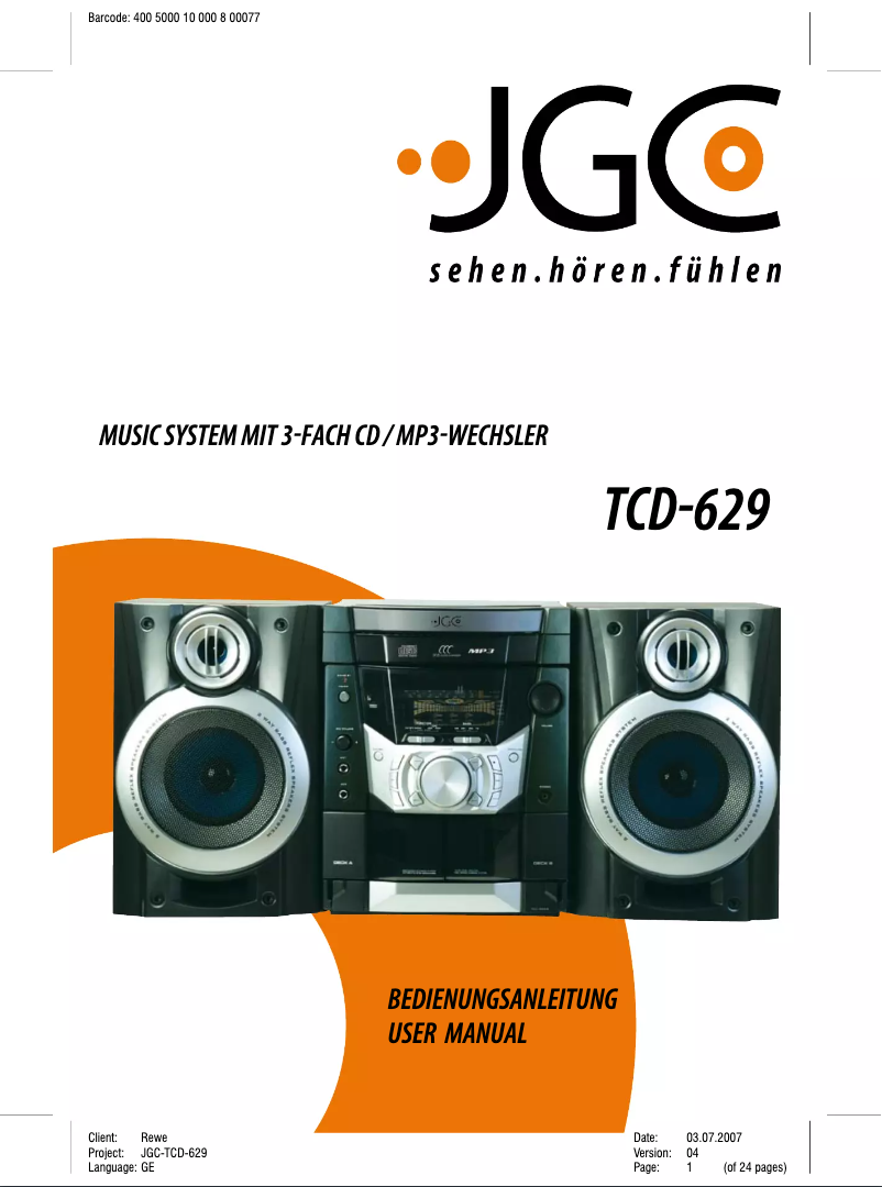 Page 1 of the manual User Manual JGC TCD-629