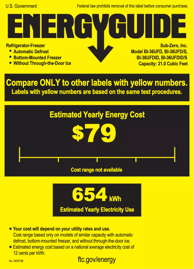 Page 1 of the manual Energy Label Sub-Zero BI-36UFDID/S/PH