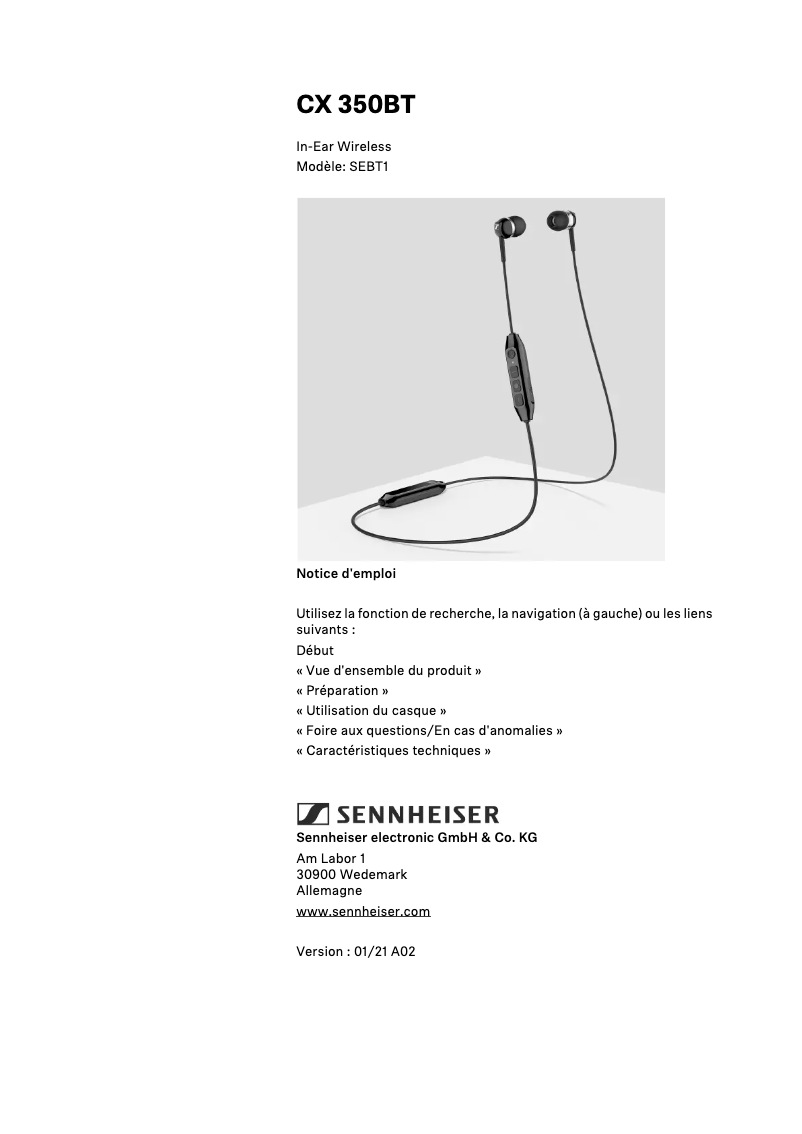 Page 1 of the manual User Manual Sennheiser CX 350BT