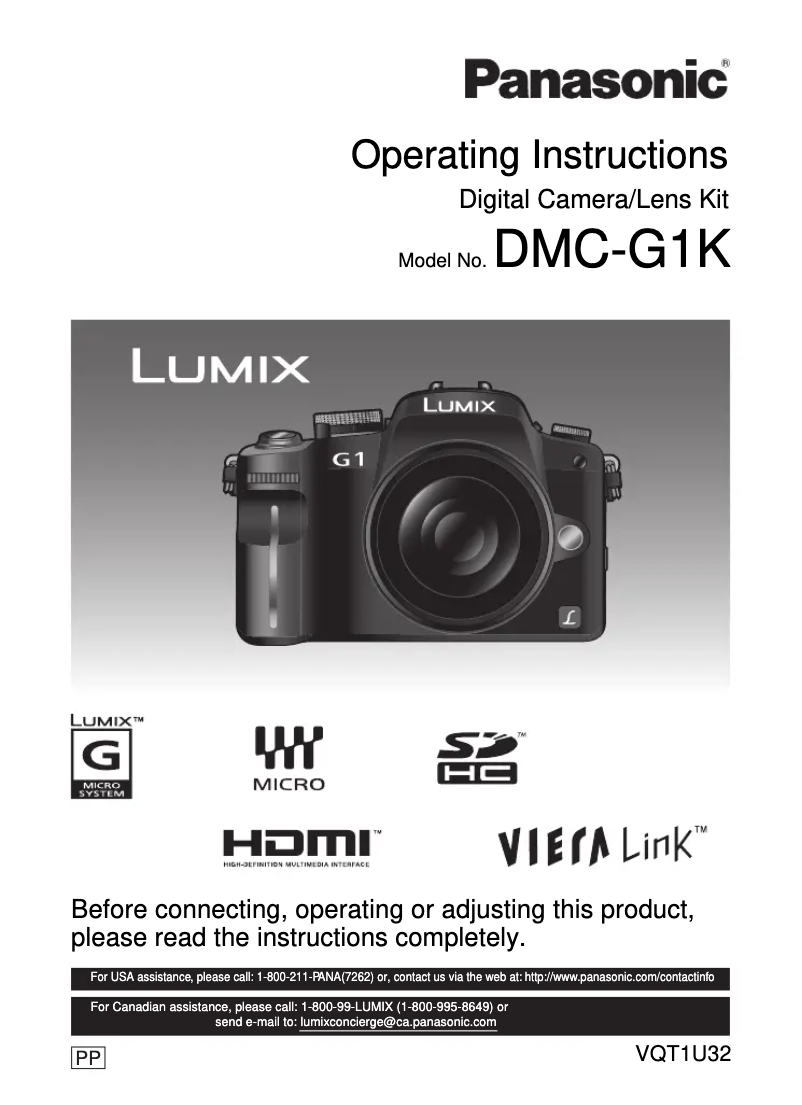 First page image of the manual for Lumix DMC-G1K