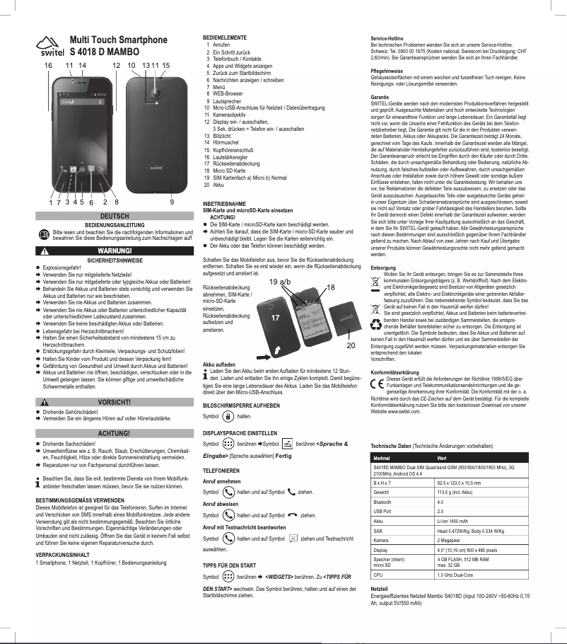 Page 1 of the manual User Manual Switel Mambo S4018D