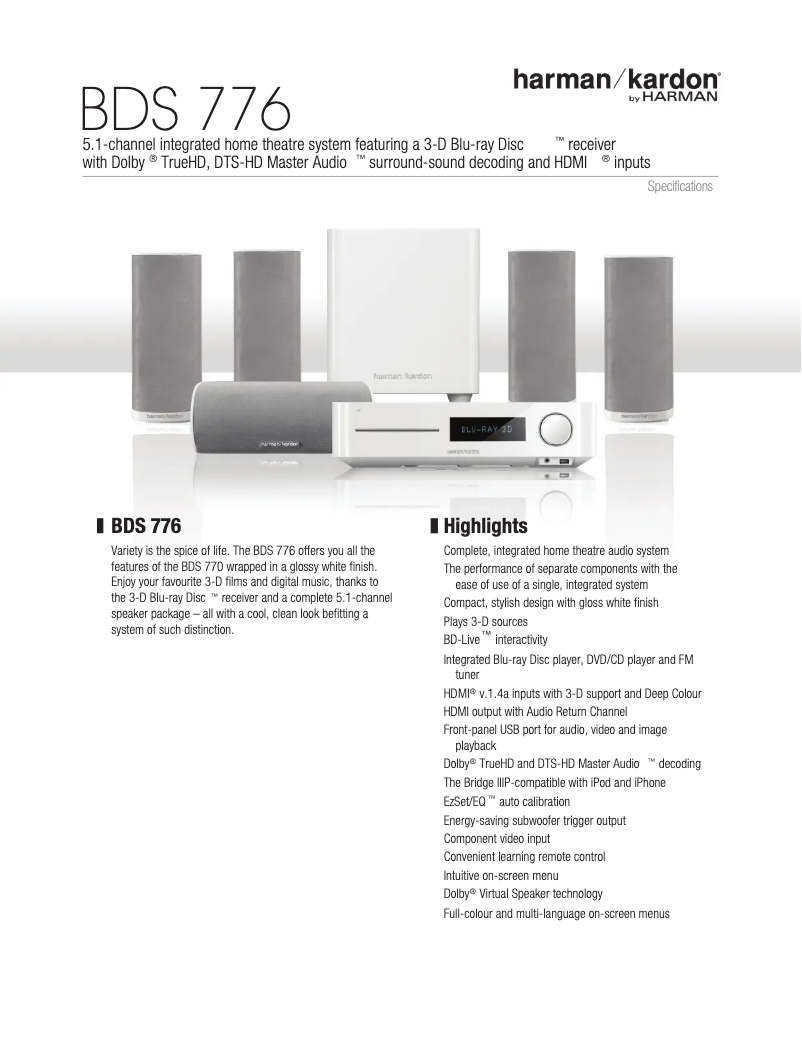 First page image of the manual for BDS 776W