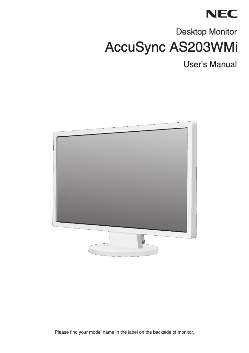 Page 1 of the manual User Manual NEC AccuSync AS203WMI