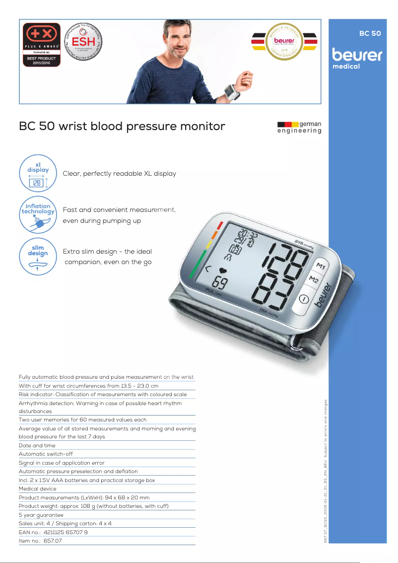Page 1 of the manual Technical Sheet Beurer BC 50