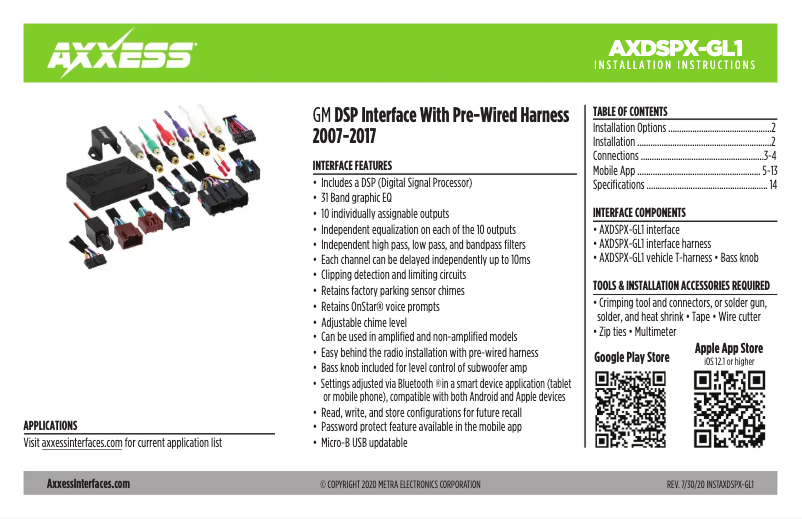 First page image of the manual for AXDSPX-GL1