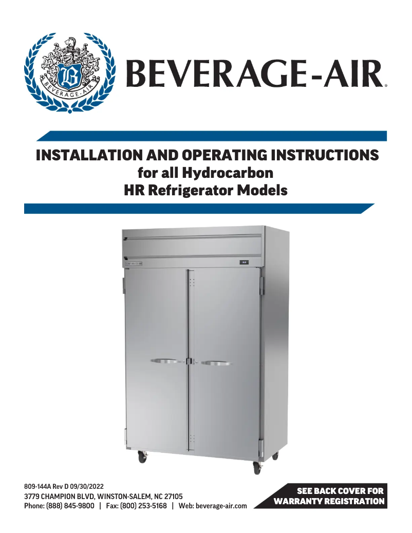 Page 1 of the manual User Manual Beverage-Air HRP1HC-1HG