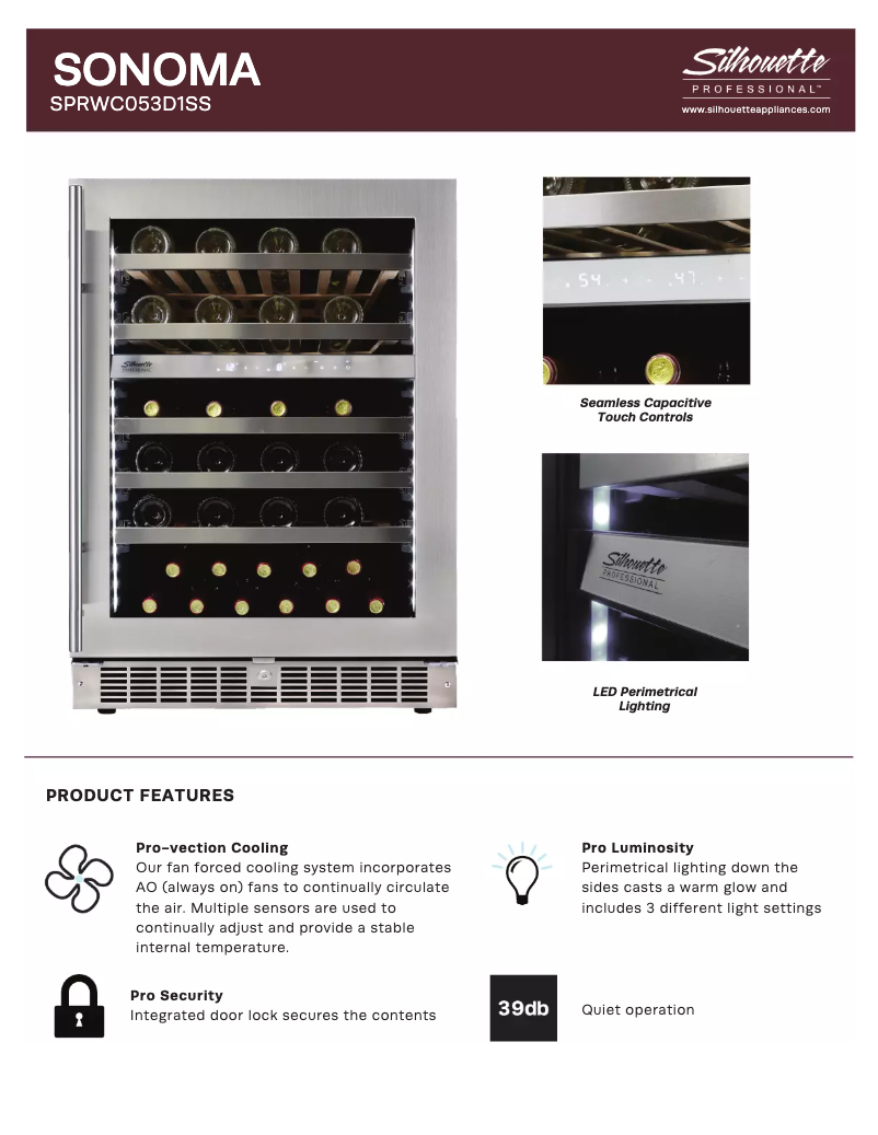 Page 1 of the manual Technical Sheet Danby SPRWC053D1SS