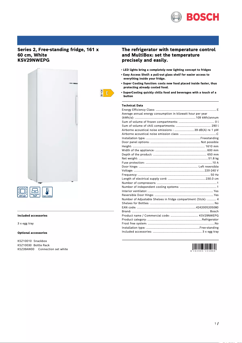 First page image of the manual for KSV29NWEPG